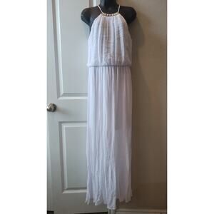 Charlotte Russe white chiffon dress with beaded high neck Size M